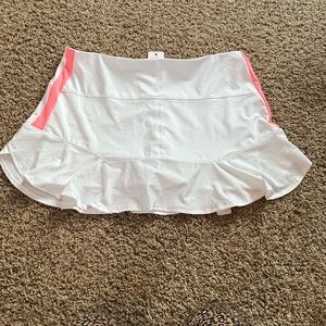 Lucky in Love Flowy White Tennis Skirt with Pink Trim